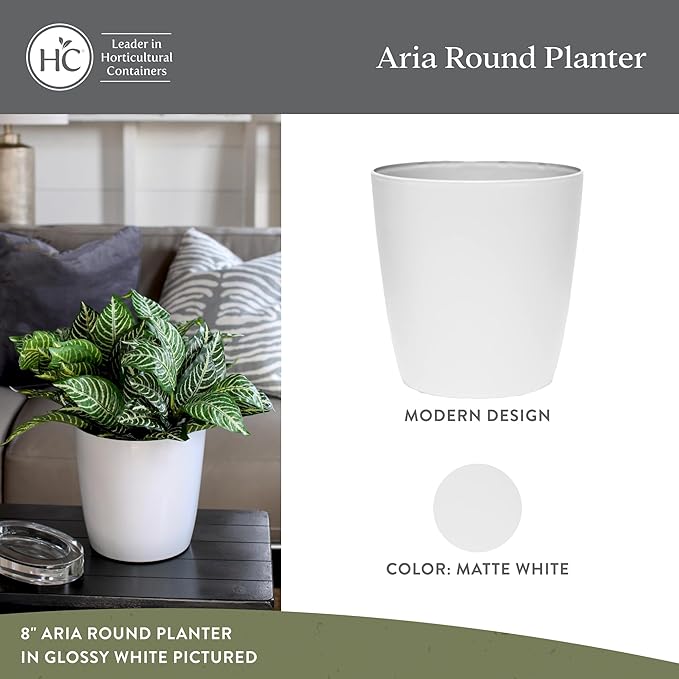 The HC Companies Aria Round Self-Watering Pot - Lightweight Plastic Planter for Herbs & More - Durable Plant Pots for Indoor Plants & Outdoor Plants (12" Matte White, Pack of 1)