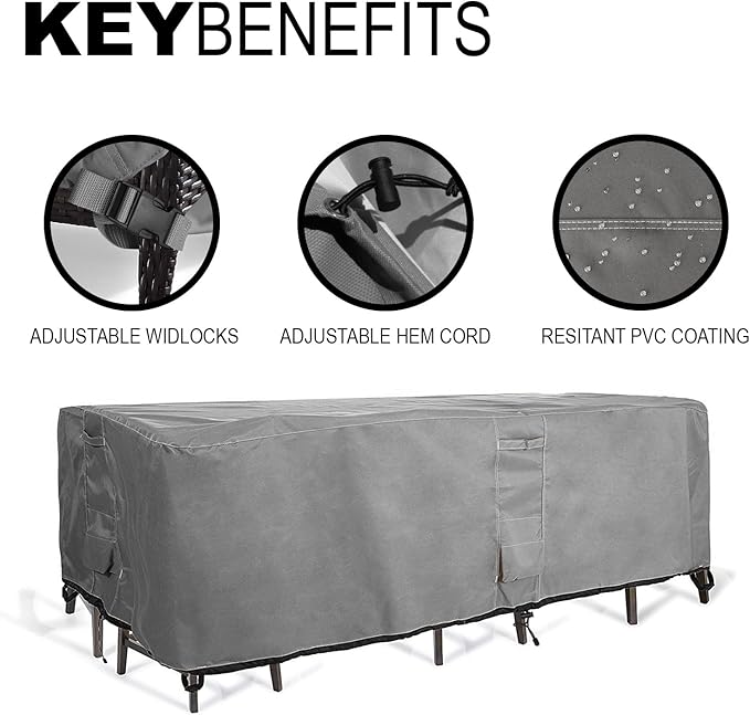 KHOMO GEAR - Patio Table & Chair Set Cover - Durable and Water Resistant Outdoor Furniture Cover, Extra Large