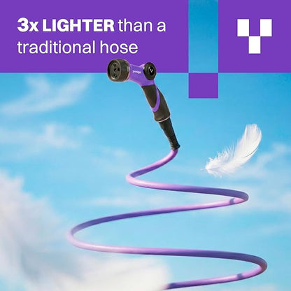 RELAX 50ft Expandable Purple Garden Hose – Lightweight No-Kink Design with Durable Aluminum Couplings, Spray Nozzle & Hose Mender for Home & Garden Watering