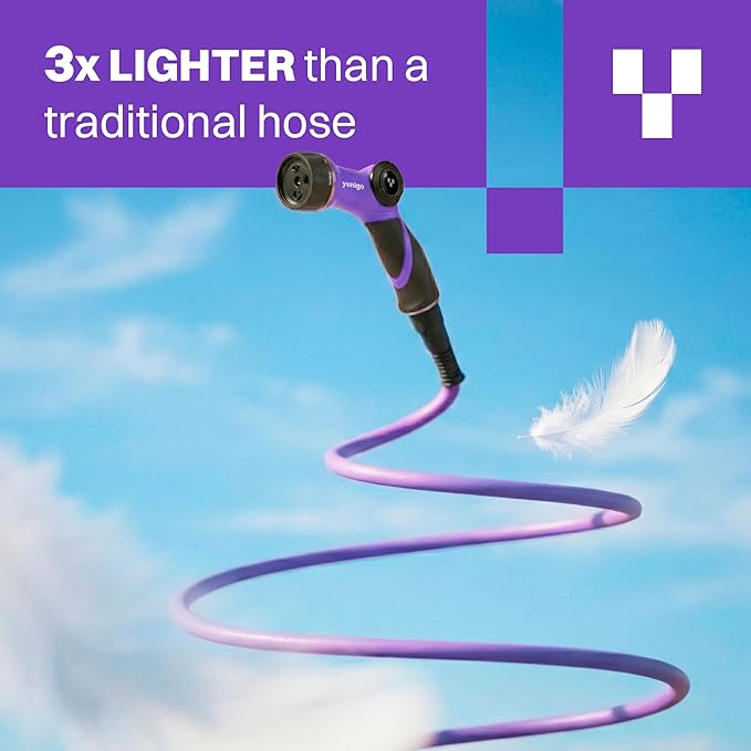 RELAX 100ft Expandable Purple Garden Hose – Lightweight No-Kink Design with Durable Aluminum Couplings, Spray Nozzle & Hose Mender for Home & Garden Watering