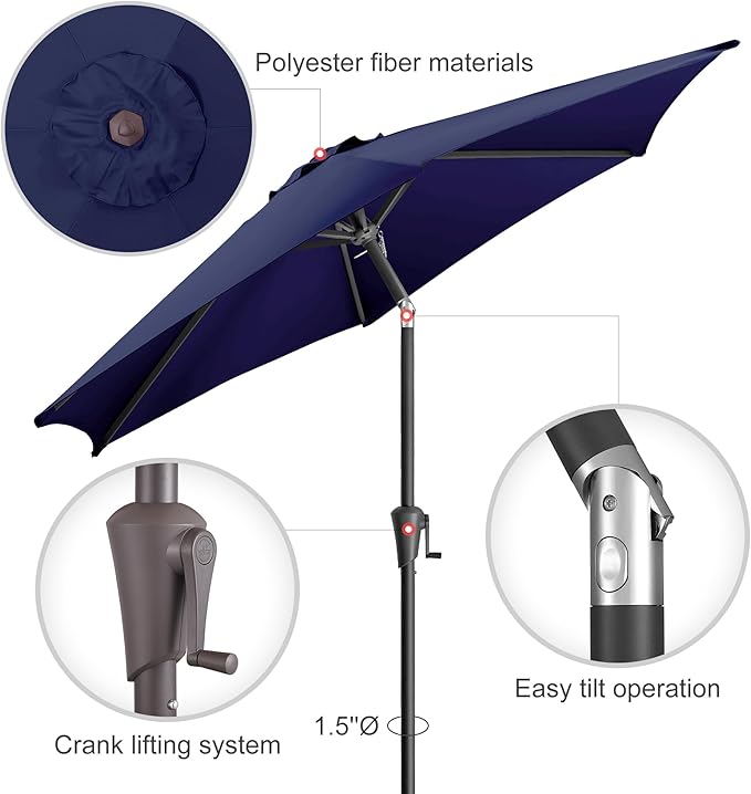 9ft Outdoor Patio Umbrella - Table Umbrella Waterprool UV Protection, Sombrillas de Patio with Push Button Tilt&Crank, Sun Umbrella for Pool, Porch, Garden, Deck, Backyard(Dark Blue)