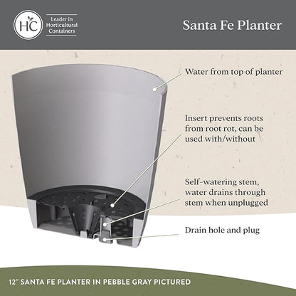 The HC Companies Santa Fe Round Self-Watering Pot - Lightweight Plastic Planter for Herbs & More - Durable Plant Pots for Indoor Plants & Outdoor Plants (16" Black Sand, Pack of 2)