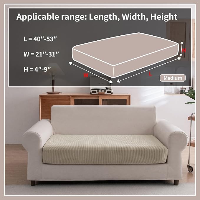 OHSIO Sectional Couch Covers, Wear Resistant Stretch Sofa Covers Washable Soft Couch Cushion Covers Anti Slip Furniture Protector Sofa Slipcovers for Pets (1 Piece Loveseat Cover, Light Brown)