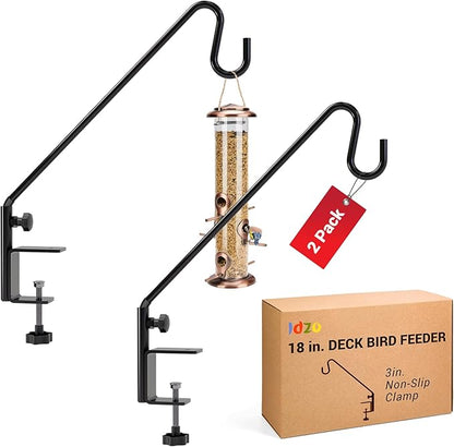 Idzo 18 Inch Railing Hook, Deck Hook for Bird Feeder Pole, Durable 3-Layer Powder Coated Steel, Shepherds Hooks for Outdoor, 360° Rotation, Sturdy Deck Railing Bracket for Hanging Decorations, 2 Packs