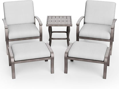 HAPPATIO 5 Piece Aluminum Outdoor Patio Furniture Set, Patio Chairs with Ottomans and Side Table, Balcony Furniture, Patio Conversation Set for Porch Garden (Gray)