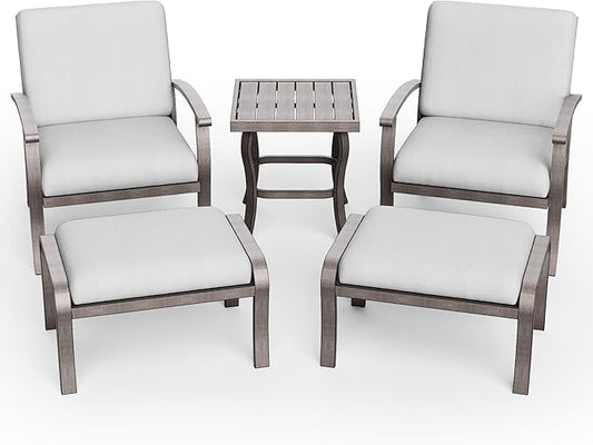 HAPPATIO 5 Piece Aluminum Outdoor Patio Furniture Set, Patio Chairs with Ottomans and Side Table, Balcony Furniture, Patio Conversation Set for Porch Garden (Gray)
