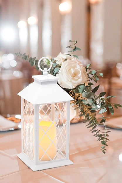 YAKii Decorative Candle Lantern with LED Flameless Candle and Timer, Plastic LED Candle & Holder, Indoor & Outdoor Hanging Lights Decorations Lantern (White 2PCS)