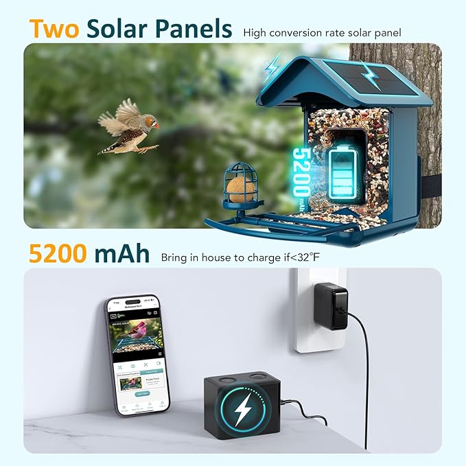 BIRDLEGEND® BL01 Bird Feeder with Camera Solar Powered, Free AI Smart Camera Bird Feeder with 64GB Card DIY Add-ons 1080P Live Auto Capture Videos Pictures, Gifts for Birdlover Mom Dad, 2.4GHz WiFi