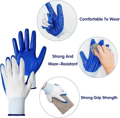 48 Pairs Gardening Gloves for Men and Women, Breathable Rubber Coated Safety Work Gloves Bulk for Construction, Yard, Garden, Lawn, Outdoor (Black & Blue)
