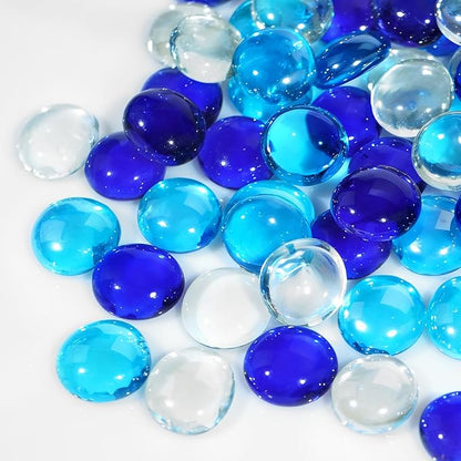 10 Pounds Fire Glass Rocks, 3/4 Mixed Color Fire Glass Beads for Propane Fire Pit, Fireplace and Outdoor Decorative (Caribbean Blue+Cobalt Blue+Crystal Ice)