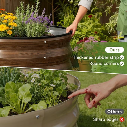 COMHOMA 3 Pack Round Raised Garden Bed 2x2x1ft,Galvanized Metal Planter Box Kit for Outdoor Gardening,Vegetable Flower Herb Growing Beds with Gloves Tools,Brown