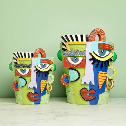 Picasso Abstract Face Flower Pot Colorful Art Flower Vase with Facial Expressions Unique Head Planter for Indoor Outdoor Cute Plant Decor (Large)