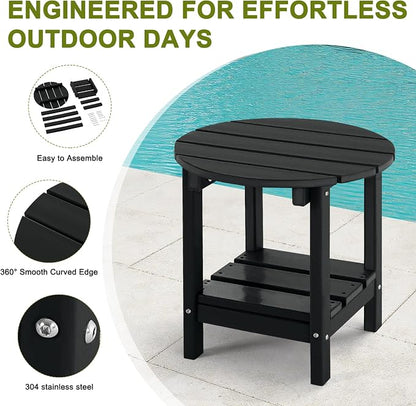 Adirondack Outdoor Side Tables, 2-Tier Round Outdoor Table, Weather Resistant HDPE Patio End Table for Garden, Lawn, Pool, Beach, Porch, Deck, Backyard - Black