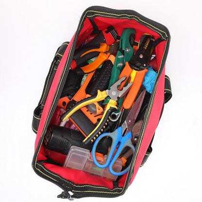 Sanwuta 3 Pack Tool Bag for Men with Waterproof Hard Bottom, Heavy Duty Tool Bag Wide Mouth Tote for Various Instrument, Electrician Carpenter Mechanic(Red, Army Green, Blue,18 Inch,Classic)