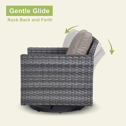 Rilyson Wicker Outdoor Patio Furniture Set - 5 Piece Patio Conversation Set with 2 Swivel Rocker Chairs,2 Rattan Ottoman and 1 Metal Side Table for Outside Porch Deck Backyard Garden(Mixed Grey/Grey)