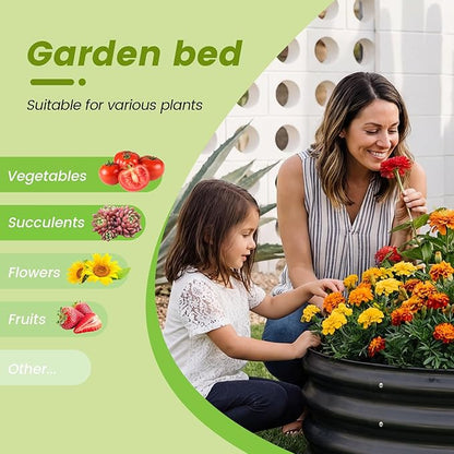 AHEONLAR 3PCS 2x2x2ft Galvanized Raised Garden Bed Kit Round Metal Flower Box Large Planter Raised Beds Outdoor Garden for Planting,Fruit,Herb Grey