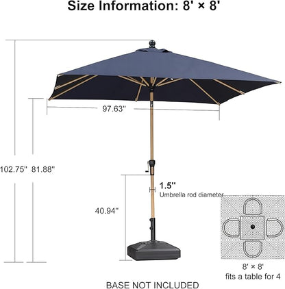 PURPLE LEAF 8' x 8' Square Patio Umbrella Market Umbrella Aluminum Outdoor Table Umbrella with Push Button Tilt & 8 Sturdy Ribs and Crank Square Outdoor Umbrellas for Pool Backyard Deck, Navy Blue