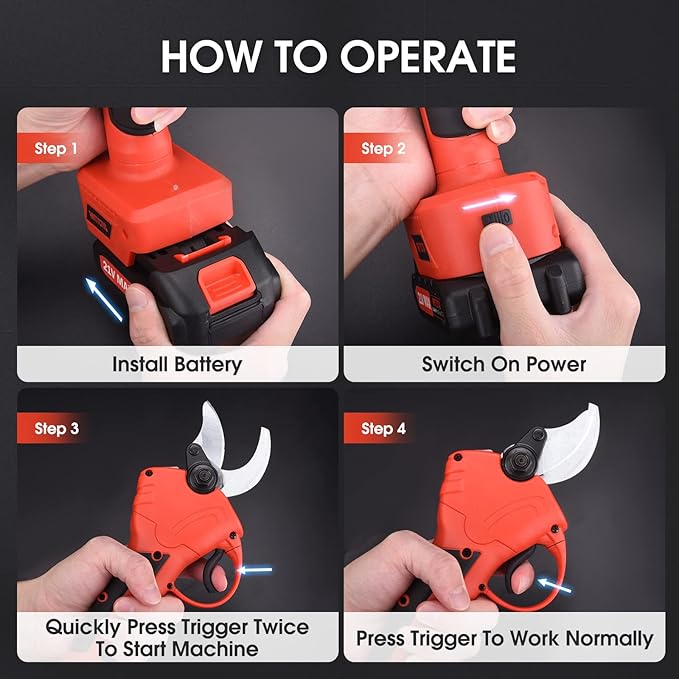 Electric Pruning Shears, 2.36" Cutting Diameter Cordless Power Pruner for Gardening with 2Pcs Batteries & Replacement Blades Set, Tree Pruner Branch Cutter(Red)