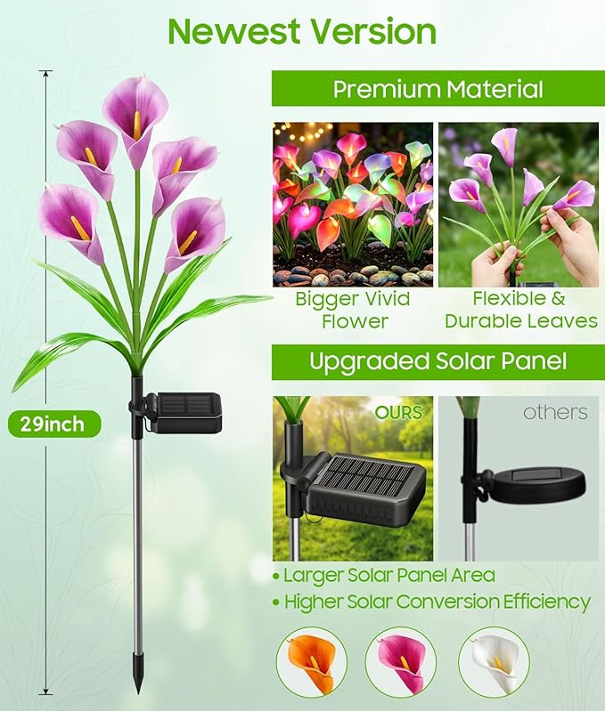 KOOPER Solar Lights Outdoor Decorative, 4 Pack Color Changing Solar Garden Lights With 20 Calla Lily Flower Lights, Solar Flowers Outdoor Waterproof IP65 For Yard Lawn Garden Decor, Gift For Women Mom