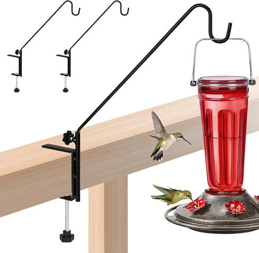 Biubee Deck Bird Feeder Hanger for Failing- 2Pack Heavy Duty Steel Stable Deck Railing Plant Hanger Outdoor, with Adjustable 3.1" Clamp, Deck Hook for Bird Feeder Plant Hangers Lanterns, 13.8 Inches