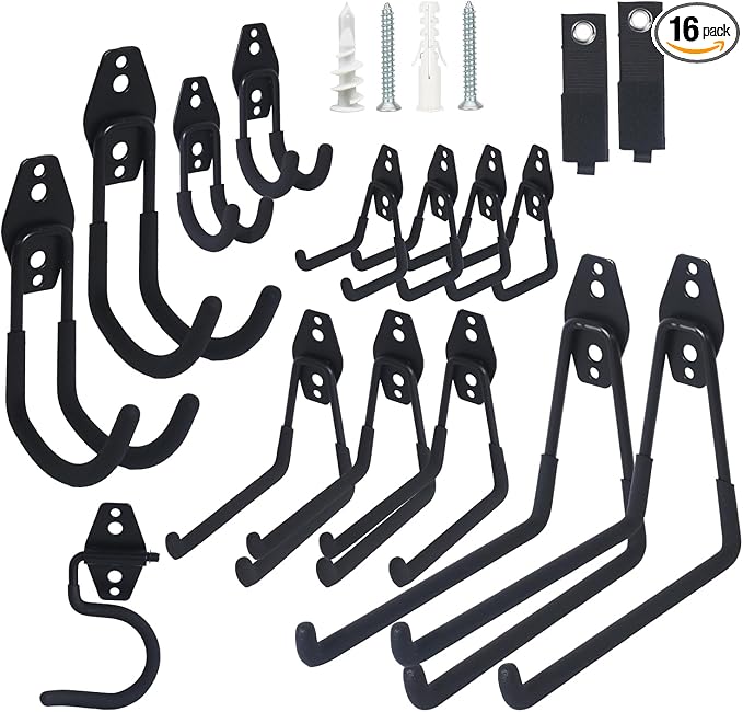 Moneek's Hardware 16 Pack Garage Storage Hook Anti-Slip Coating Heavy Duty Wall Mount Hooks for Hanging Bikes, Ladder, Garden Power Tools