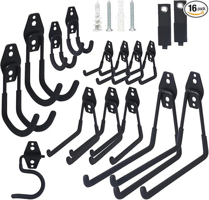 Moneek's Hardware 16 Pack Garage Storage Hook Anti-Slip Coating Heavy Duty Wall Mount Hooks for Hanging Bikes, Ladder, Garden Power Tools
