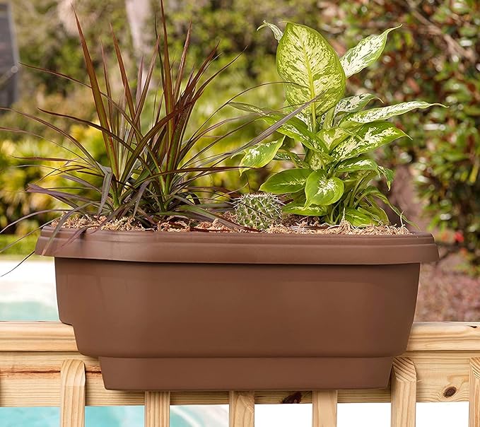Bloem Deck Rail Planter, Balcony, Deck Balcony Rail Planter 24" Chocolate Brown 2-Pack