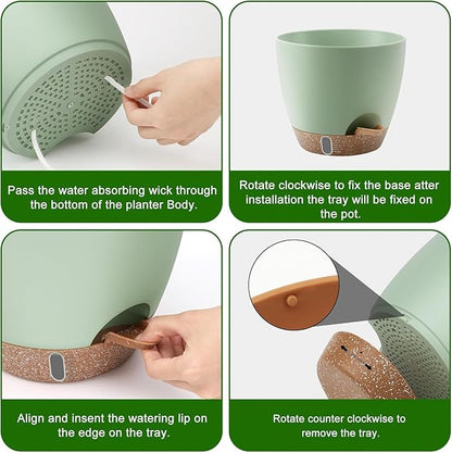 QRRICA Plant Pots 10/9/8/7.5/7 Inch Self Watering Pots, with Drainage Holes and Saucers,Water Level Indicator & Deep Reservoir,Large Plastic Planter for Indoor Out Door Plants (Black)