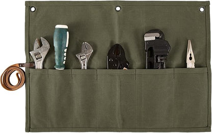 Chisel Roll,Small Tool Roll Pouch,Tool Roll Bag Organizer, Heavy Duty Waxed Canvas Tool Bag, Multi-Purpose Roll-Up Storage Bag for Hand Tools Holder with 6 Pockets Wrench Roll Up Pouch
