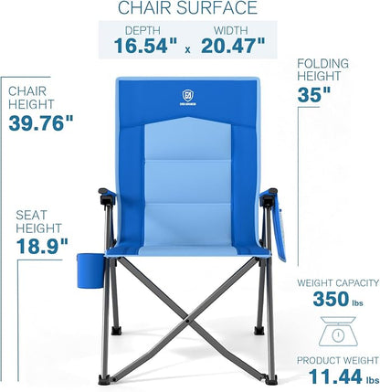 EVER ADVANCED Reclining Camping Chairs for Adult Lightweight, Folding Recliner Chair with Adjustable Back, 4-Level Lounge Chairs, Portable Lawn Chairs for Patio Balcony, Supports 350lbs Blue