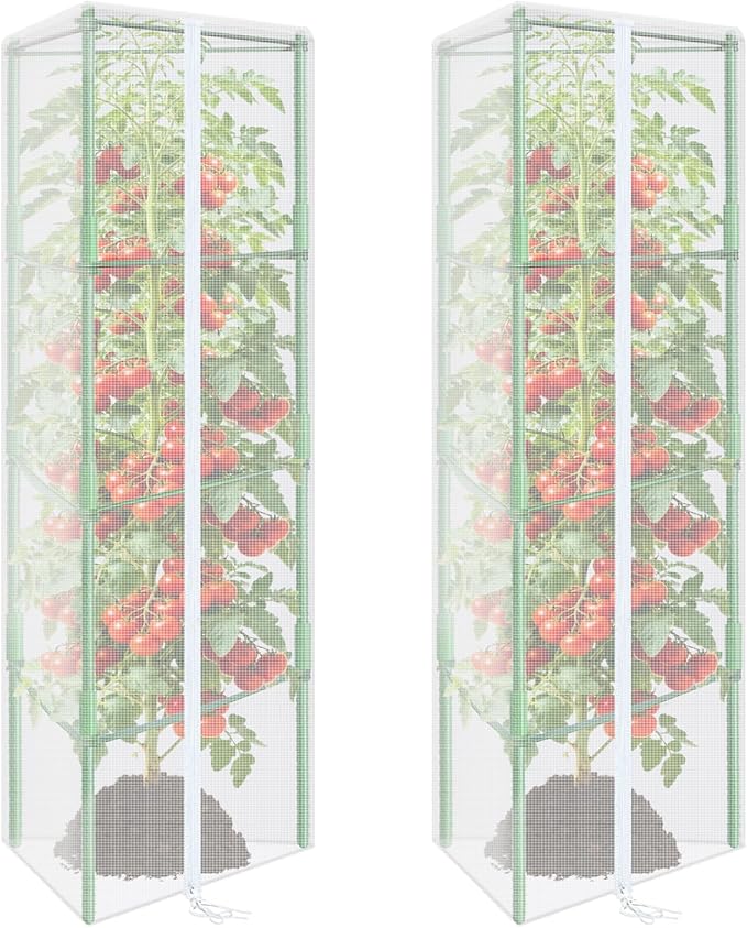 ZeeDix 61" x 16.1" Garden Bird Netting for Triangle Tomato Cage, 2 Pack Garden Mesh Barrier, Plant Covers Protect Tomatoes, Vegetables, Blueberry Bush from Birds & Pests