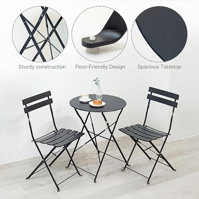 Indoor/Outdoor 3-Piece Foldable Bistro Set, Folding Outdoor Patio Furniture Sets, 2 Chairs and 1 Table, Weather-Resistant Outdoor/Indoor Conversation Set for Patio, Yellow, Black, US001