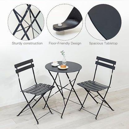 Indoor/Outdoor 3-Piece Foldable Bistro Set, Folding Outdoor Patio Furniture Sets, 2 Chairs and 1 Table, Weather-Resistant Outdoor/Indoor Conversation Set for Patio, Yellow, Black, US001