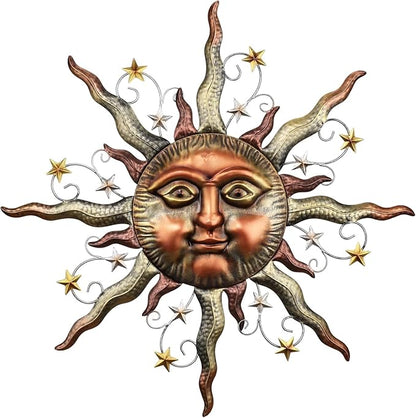 TERESA'S COLLECTIONS Sun Metal Wall Art for Outdoor Decor,25" Bronze Sun Face 3D Wall Decor for Garden Decor,Rustic Retro Hanging Sculpture for Outside Living Room Home Patio Farmhouse Gifts for Mom