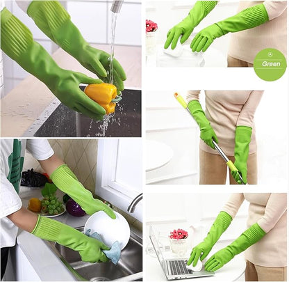 Bamllum 3 Pairs of Rubber Dishwashing Gloves for Kitchen and Household Cleaning – Long Cuff 15", Reusable, Flexible Long-lasting and Non-Slip (Red+Yellow+Green, Medium)