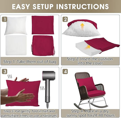 Outdoor Seat Cushion Set 22 x 22 In, Water-Resistant & Fade-Resistan, Patio Furniture Cushions with Removable Cover Deep Seat & Back Cushion with Handle and Adjustable Straps for Chair Sofa,4PC