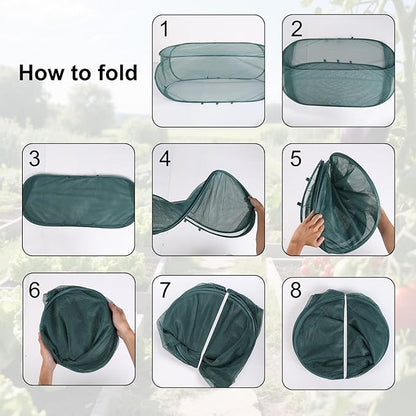 Lyreh 2pcs Pop Up Mesh Plant Cover, 39x18x16in Outdoor Pop Up Garden Netting Plant Cover with 16 Ground Stakes Suitable for Protecting Vegetables Fruits Flowers Seedlings