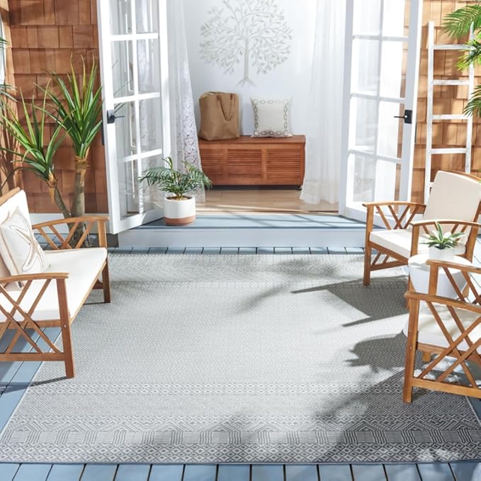 SAFAVIEH Washable Rug Outdoor Courtyard Collection - 8' x 10', Brown & Grey, Non-Shedding & Easy Cleaning, Ideal for Patio, Backyard, Mudroom, DIning Space (CY6235-07812)