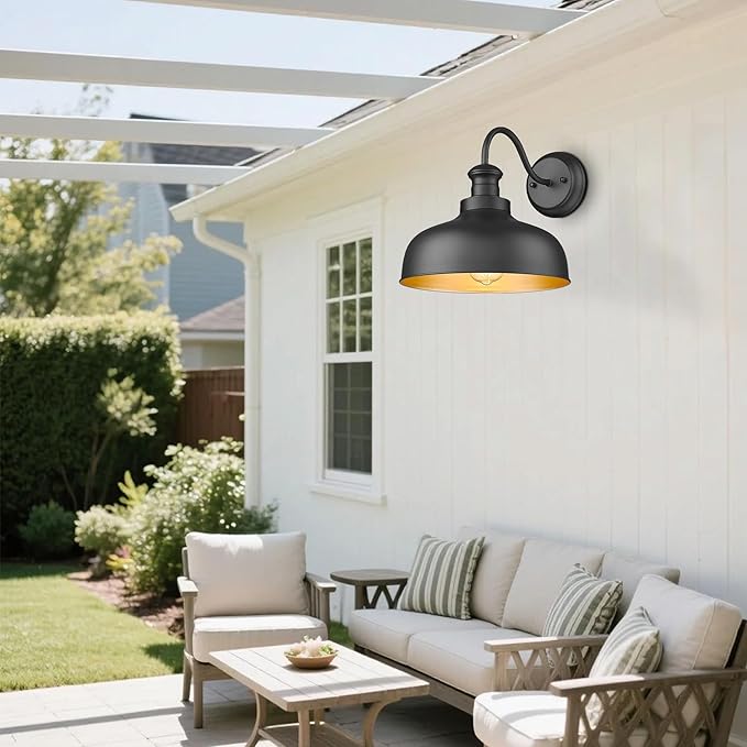 Outdoor Farmhouse Barn Light, Outside Wall Sconce, Weather Resistant Anti-Rust Farmhouse Exterior Wall Mount Light, Outdoor Lantern Lamp for Porch, Garage, Patio, Entryway (Black, 8 Pack)