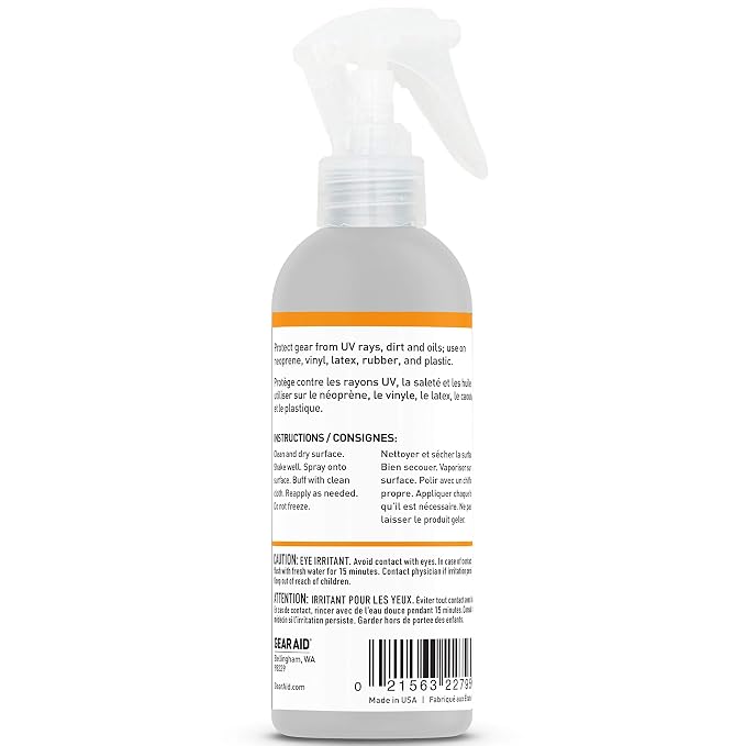 GEAR AID UV Protectant and Conditioner Spray, Apply to Outdoor Gear Made of Plastic, Vinyl, Neoprene such as Tents, Boat Covers, Kayaks and More to Prevent Cracking, Discoloration and Fading, 4 oz