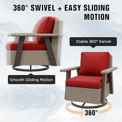 EAGLE PEAK Classic Wicker Patio Bistro Set of 2, Outdoor Patio Furniture with 360° Swivel Rocker Chair and Side Table, Lounge Set for Porch, Deck, or Balcony, Beige/Red