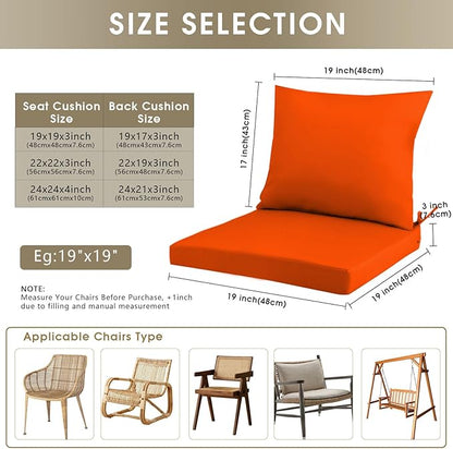 Outdoor Seat Cushion Set 24 x 24 In, Water-Resistant & Fade-Resistan, Patio Furniture Cushions with Removable Cover Deep Seat & Back Cushion with Handle and Adjustable Straps for Chair Sofa,1PC