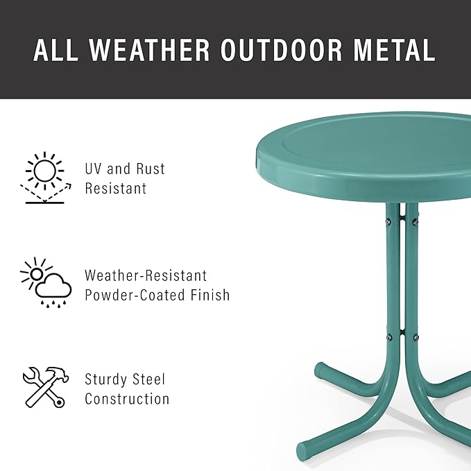 Crosley Furniture Griffith Weather Resistant Retro Metal Outdoor Side Table for Patio, Deck, Porch, Caribbean Blue