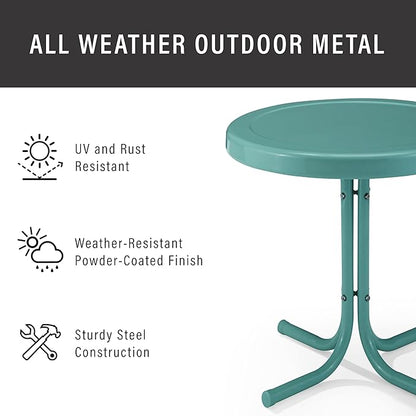 Crosley Furniture Griffith Weather Resistant Retro Metal Outdoor Side Table for Patio, Deck, Porch, Caribbean Blue