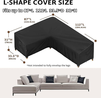 iBirdie Outdoor Patio Furniture Cover fit 87" x 112", 85" x 110", 84" x 108" L-Shaped Sectional Sofa, Waterproof Weatherproof Heavy Duty 600D Garden Cover for Outside L Shape Couch