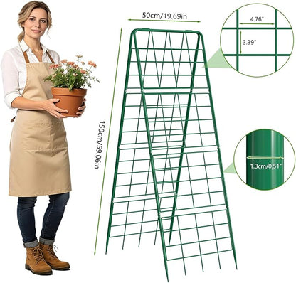 DoCred Cucumber Trellis, 59" H 2 Pack Metal Foldable Thickened A Frame Garden Trellis for Raised Bed Climbing Plants, Vegetables, Including Plant Support Clips, Twist Ties, Plastic Ties, Green