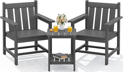SERWALL Patio Furniture Set, HDPE Material All Weather Use Adirondack Chair Set with Side Table for Balcony, Porch, Garden, Backyard- Gray