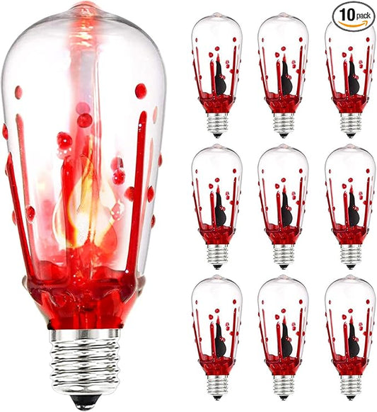 GOOTHY 10 Pack Halloween Flicker Flame Replacement Bulbs, ST40 Bloody Drop Bulbs with Red Flickering Flame for Outdoor String Lights, Party Haunted House, 1W E17 Intermediate Base Bulb