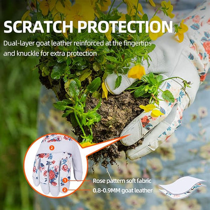 Vgo... 1-Pair Natural Genuine Goatskin Leather Gardening Gloves, Long Cuff Protection, High Dexterity Grip Gloves (Size S, White, GA9658-W)