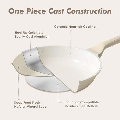 SENSARTE Nonstick Ceramic Frying Pan 12-Inch, Healthy Non Toxic Skillet, Induction Omelet Pan with Heat Resistant Handle, PFAS-Free, Dishwasher Safe, Cream White